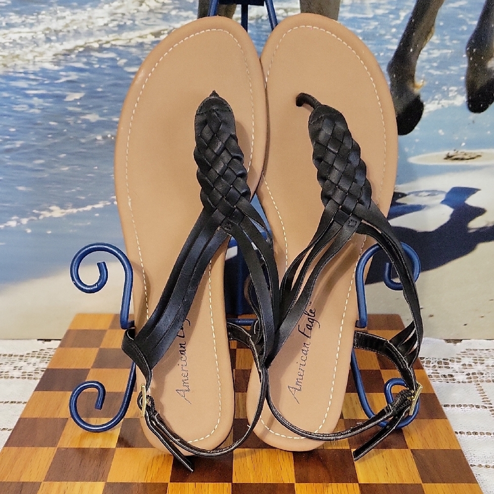 American Eagle Outfitters Black Braided Sandals